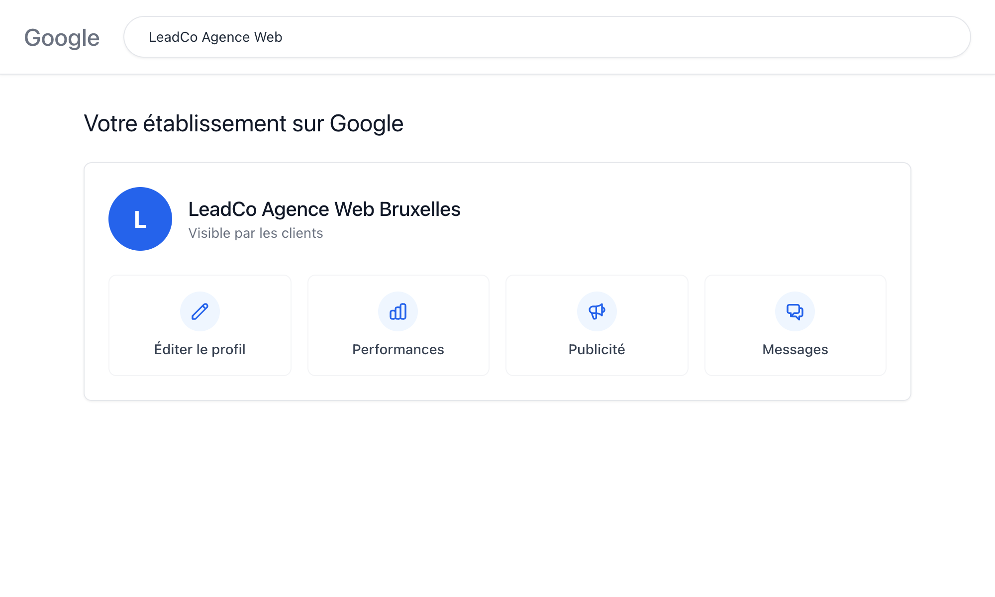 Google Business Profile interface with sections to optimise