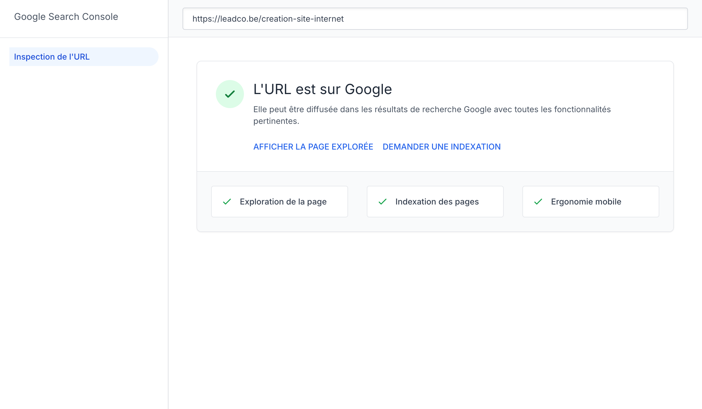 URL inspection tool in Google Search Console